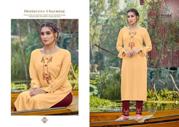 Pyora Panthee 1 Designer Rayon Embroidery Kurti With Pant